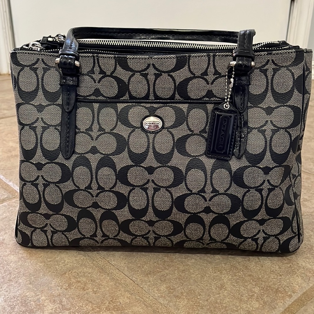Large gray and black Coach shoulder bag
